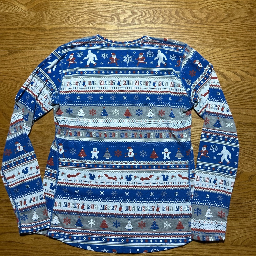 Women’s Brooks Festive Holiday Running Shirt Blue with Print Size Medium - Picture 3 of 3
